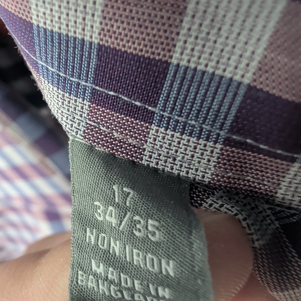 Michael Kors Airsoft Stretch Long Sleeve Check Button Up Shirt Purple 17 34x35 - Picture 6 of 9
